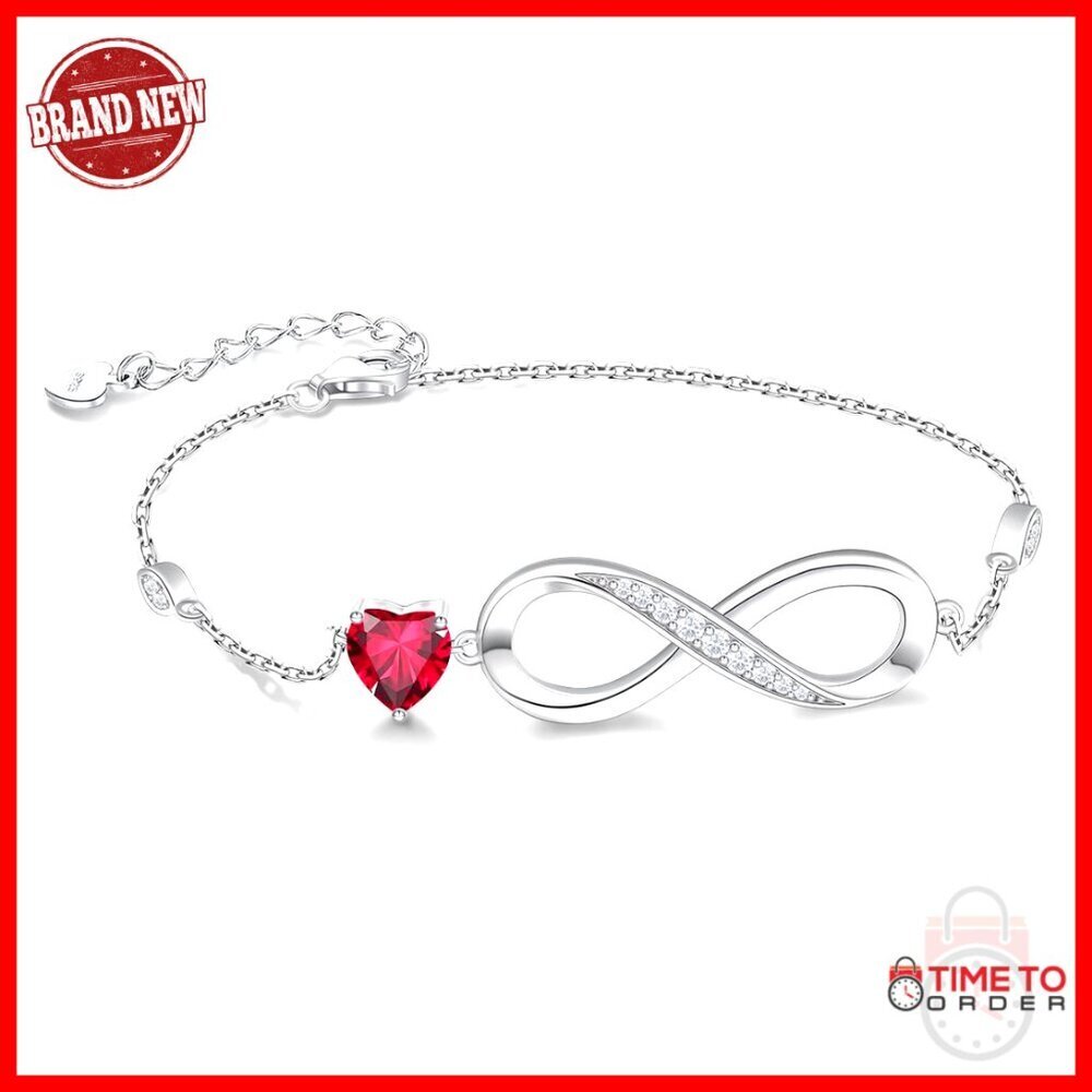 925 Sterling Silver Infinity Heart Charm Bracelet Adjustable Link Chain